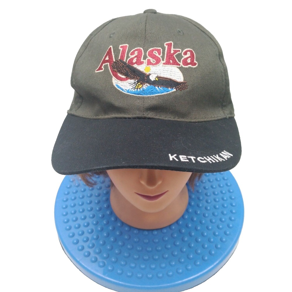Alaska Ketchikan Souvenir Hat Cap adjustable Green Hook & Loop Back‎